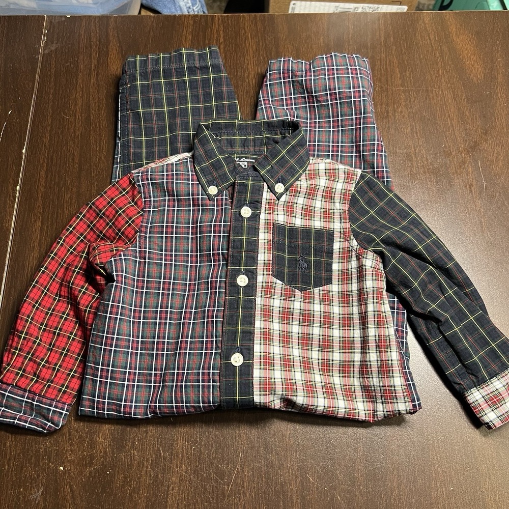 Ralph Lauren‎ Unisex Size 9M Patchwork Plaid One-Piece Romper Lined EUC